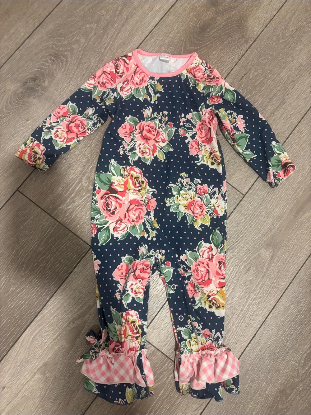 Floral Navy & Pink Ruffle One-Piece for Kids